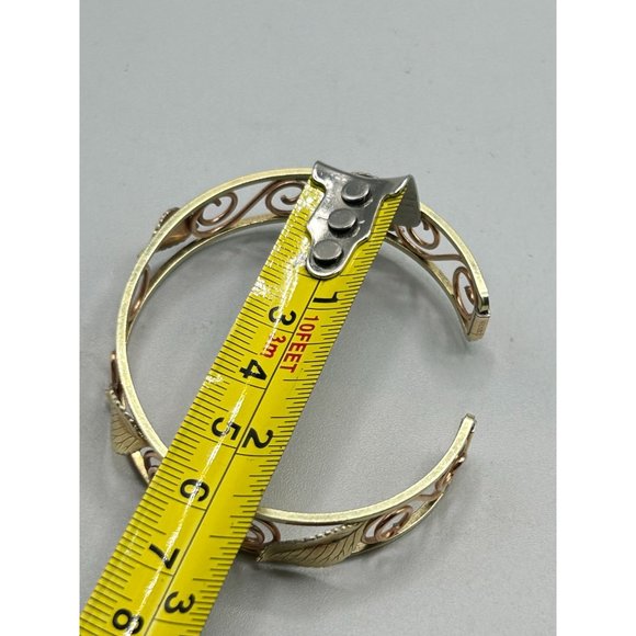 Vintage Signed KREMENTZ Art Deco Design Leaf Swirls Rolled Gold Cuff Bracelet - Picture 6 of 7